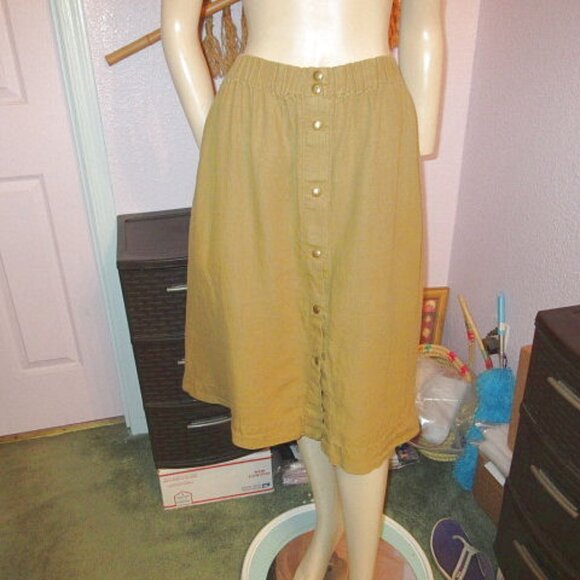 Not Perfect Linen Marseille Snap Midi Skirt Size XL Pockets Elastic Waist Lagom - Picture 1 of 12